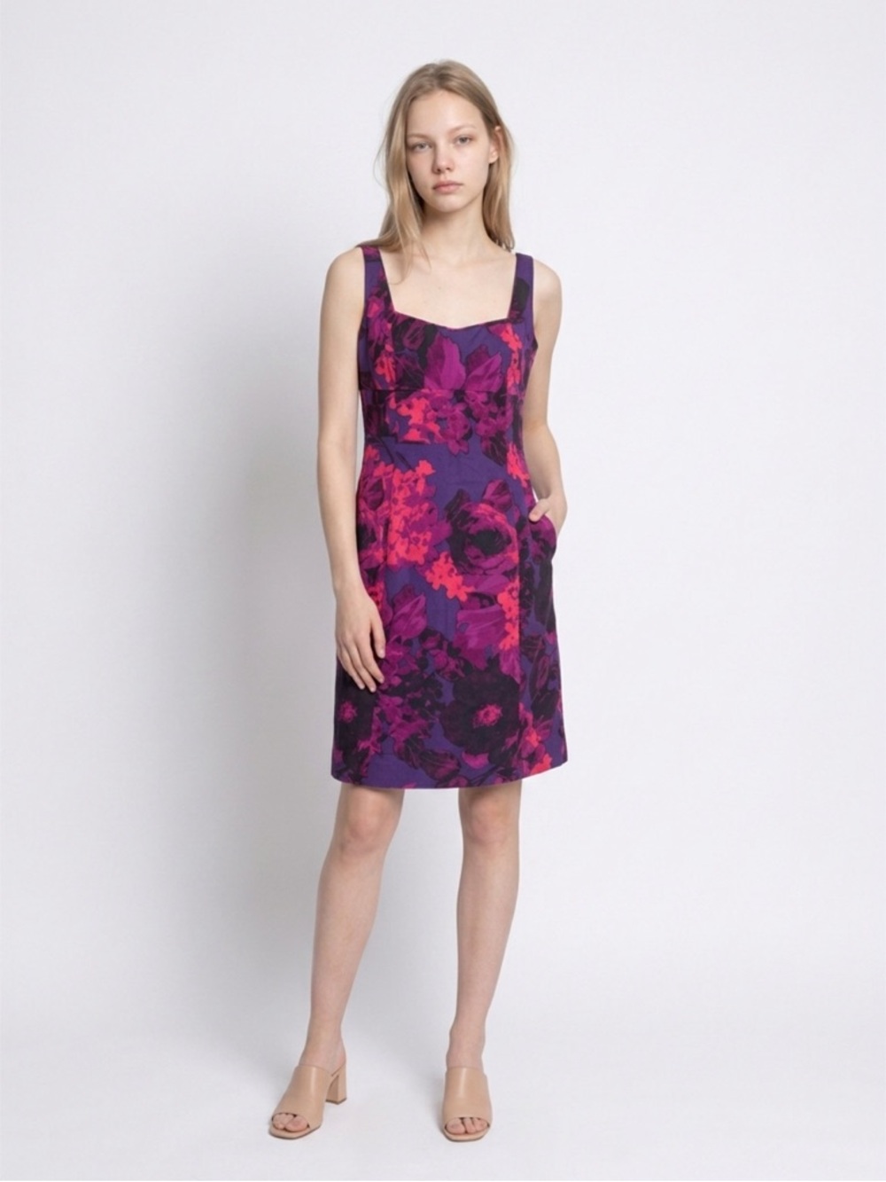 Tahari Purple & Fuchsia Floral Midi Dress